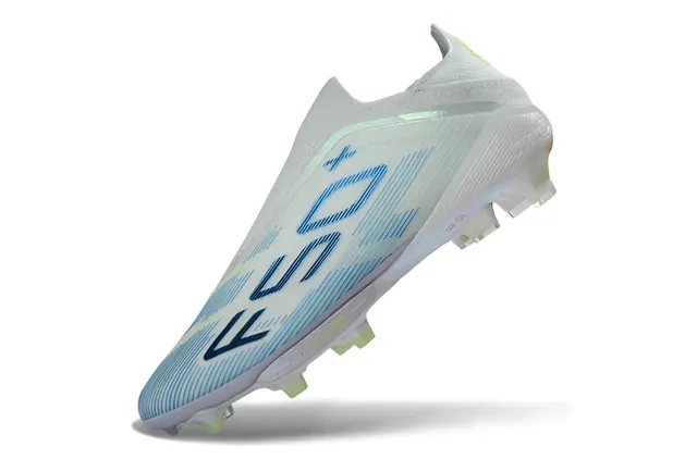 Adidas F50 White Blue Low-Cut Sock-Fit Upper Transparent Iridescent Soleplate Firm-Ground Soccer Shoes 3