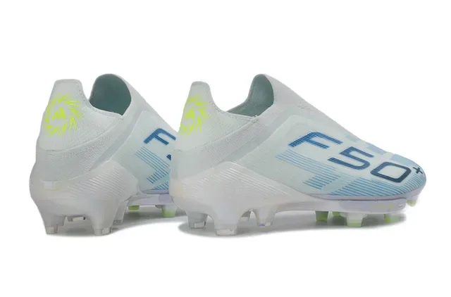 Adidas F50 White Blue Low-Cut Sock-Fit Upper Transparent Iridescent Soleplate Firm-Ground Soccer Shoes 5