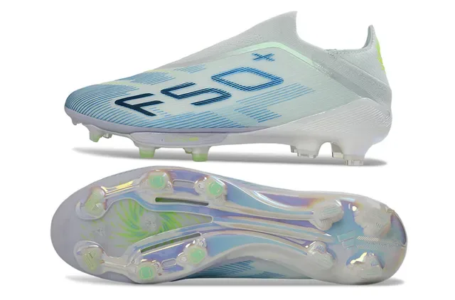 Adidas F50 White Blue Low-Cut Sock-Fit Upper Transparent Iridescent Soleplate Firm-Ground Soccer Shoes 6