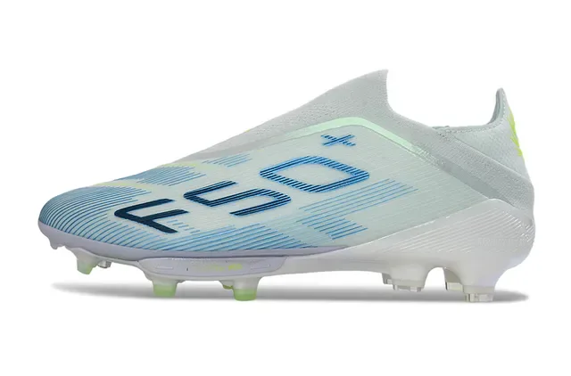 Adidas F50 White Blue Low-Cut Sock-Fit Upper Transparent Iridescent Soleplate Firm-Ground Soccer Shoes 7
