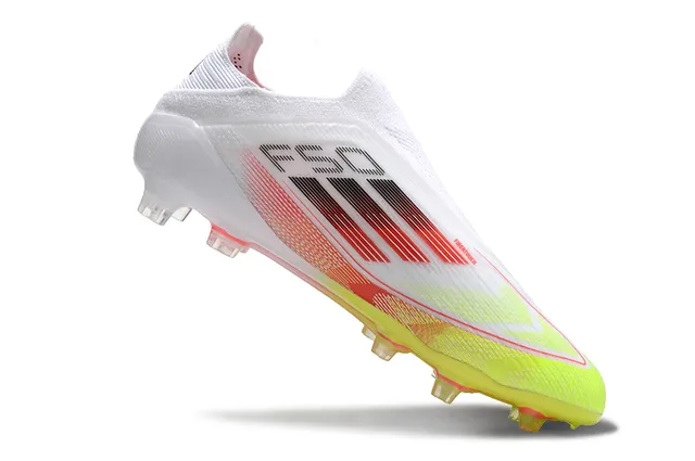Adidas F50 White Yellow Sock-Fit Collar Gradient Red Stripes Firm-Ground Soccer Shoes 2