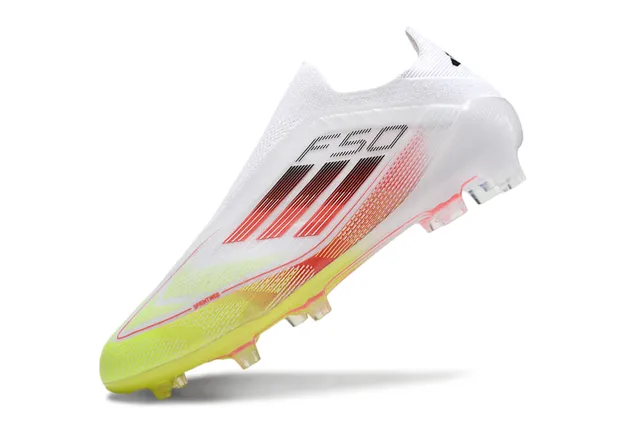 Adidas F50 White Yellow Sock-Fit Collar Gradient Red Stripes Firm-Ground Soccer Shoes 3