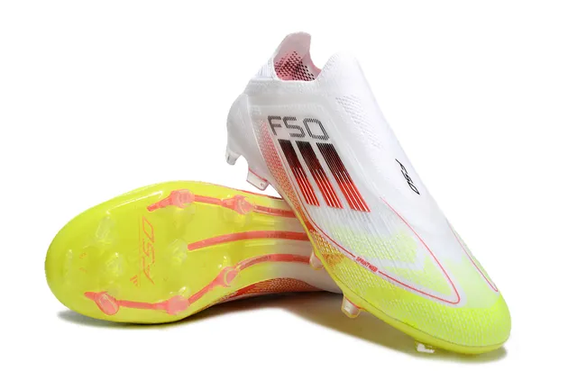 Adidas F50 White Yellow Sock-Fit Collar Gradient Red Stripes Firm-Ground Soccer Shoes 4
