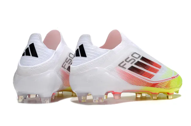 Adidas F50 White Yellow Sock-Fit Collar Gradient Red Stripes Firm-Ground Soccer Shoes 5