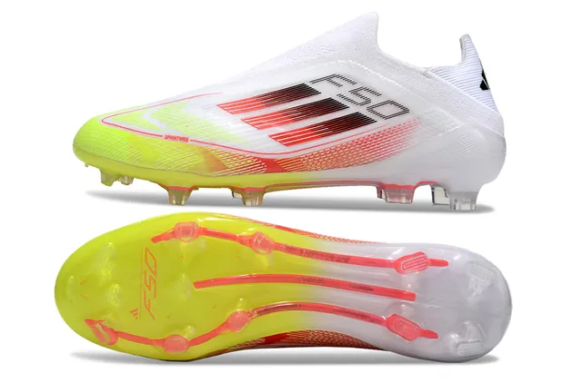 Adidas F50 White Yellow Sock-Fit Collar Gradient Red Stripes Firm-Ground Soccer Shoes 6