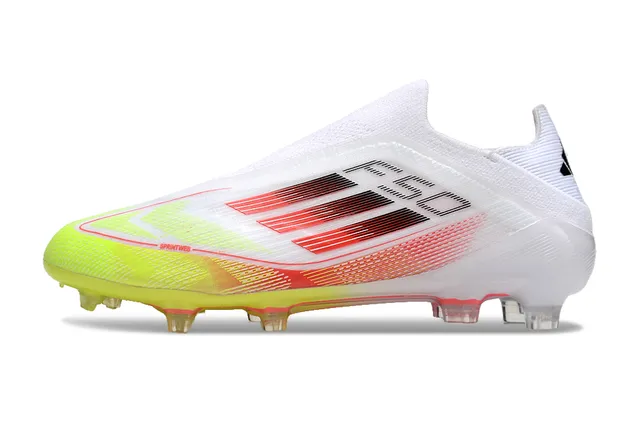 Adidas F50 White Yellow Sock-Fit Collar Gradient Red Stripes Firm-Ground Soccer Shoes 7