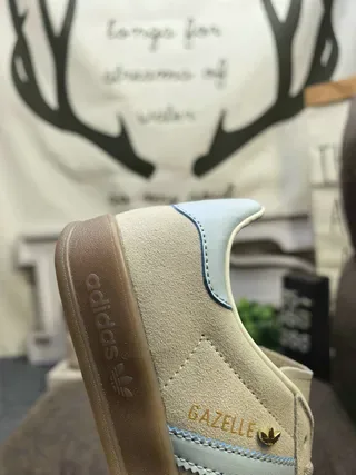 Adidas Gazelle Beige and Light Blue Suede Lifestyle Sneakers 3