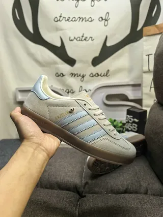Adidas Gazelle Beige and Light Blue Suede Lifestyle Sneakers 5