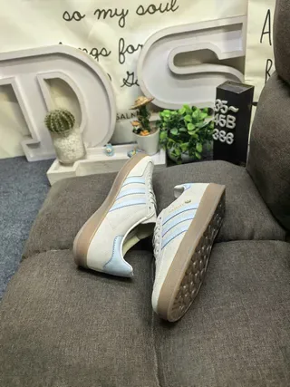 Adidas Gazelle Beige and Light Blue Suede Lifestyle Sneakers 6