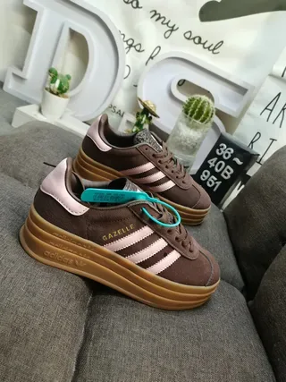 Adidas Gazelle Brown and Pink Suede Platform Lifestyle Sneakers 9