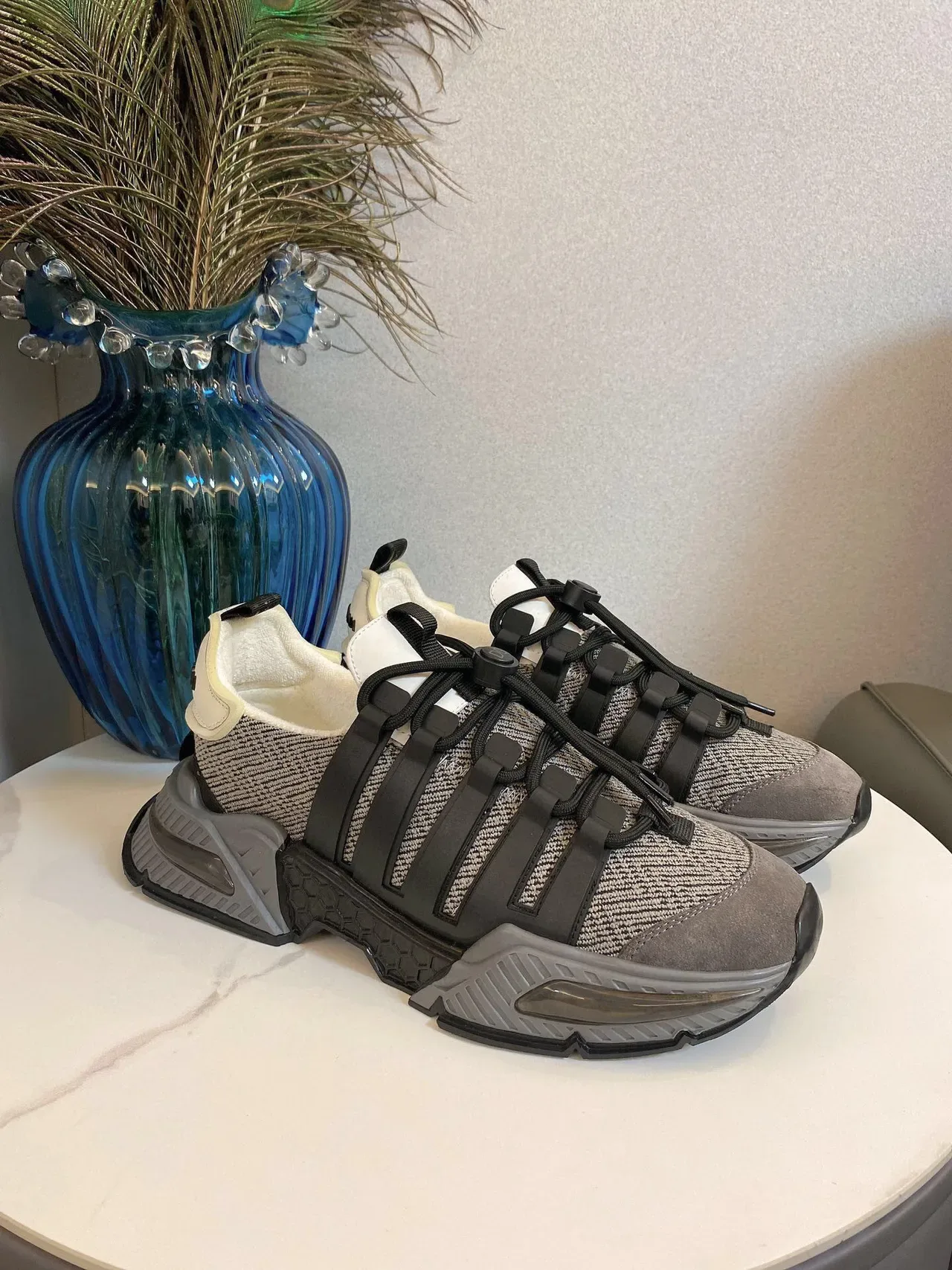 Adidas Gray Black Chunky Platform Sole Knit Upper Lifestyle Sneakers 2