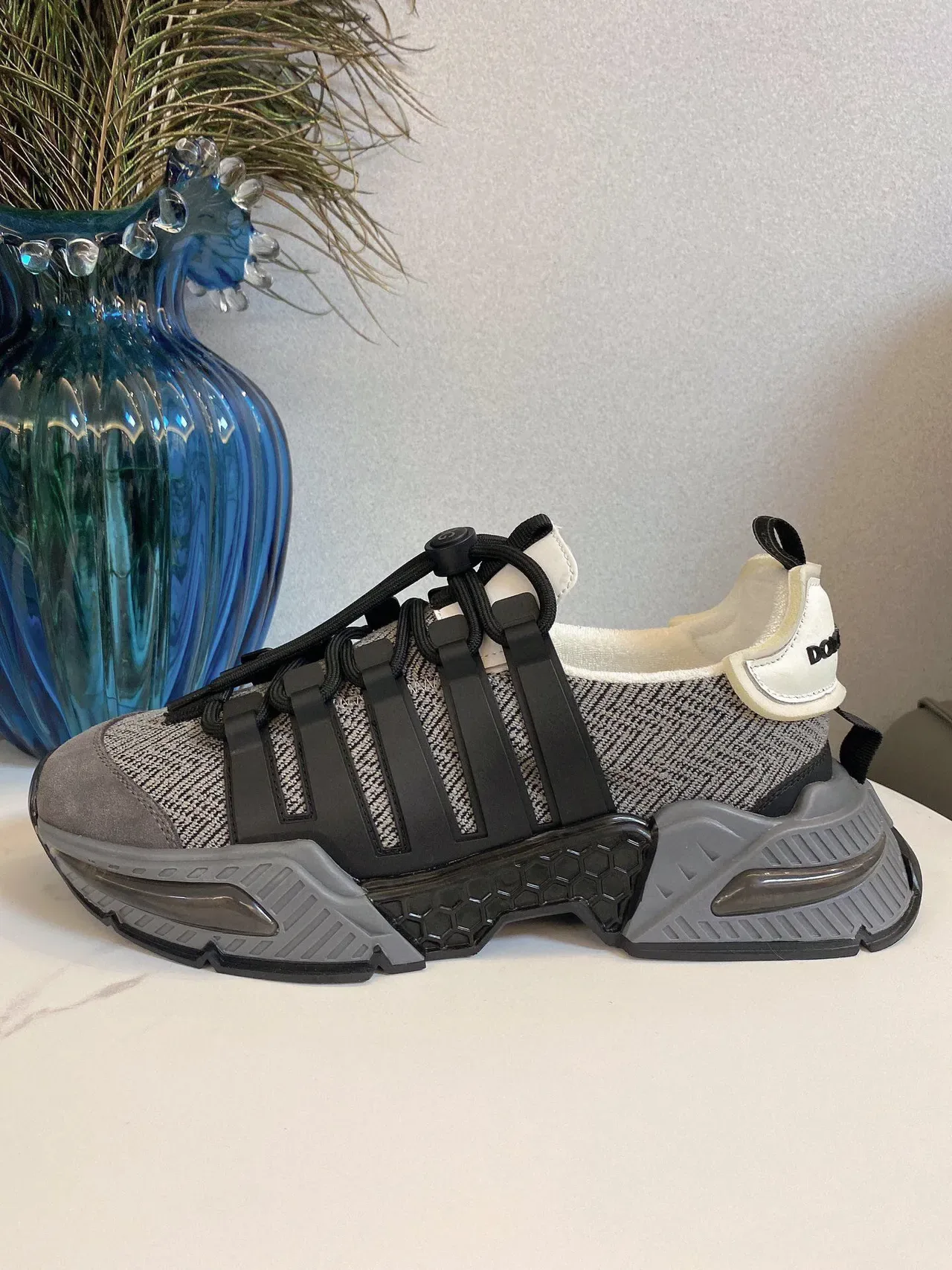 Adidas Gray Black Chunky Platform Sole Knit Upper Lifestyle Sneakers 4
