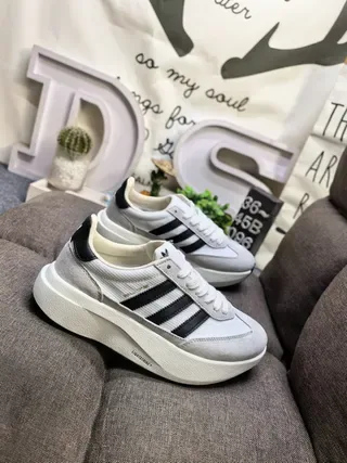 Adidas Gray Black Platform Sole Three-Stripe Side Panel Lifestyle Sneakers 9