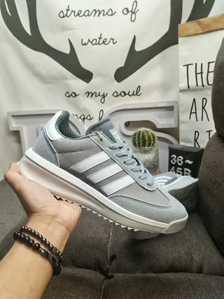 Adidas Cinza e Branco Retro Runner Silhouette Suede e Sintético Superior Lifestyle Sneakers 5
