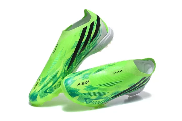 Adidas Green Black Low-Cut Sock-Fit Upper Asymmetrical Lacing Artificial-Grass Soccer Shoes 2