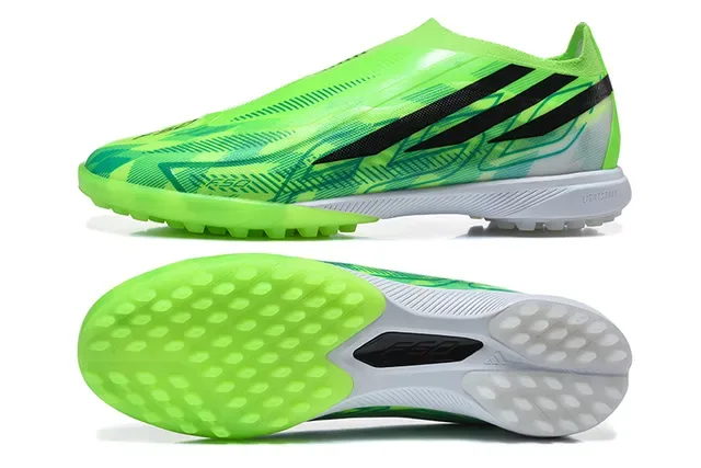 Adidas Green Black Low-Cut Sock-Fit Upper Asymmetrical Lacing Artificial-Grass Soccer Shoes 9