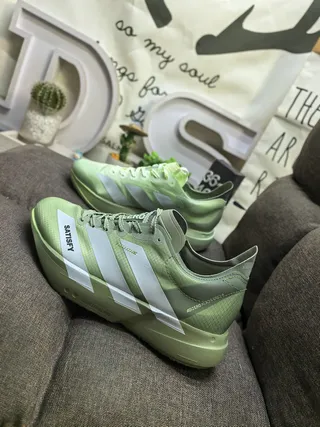 Adidas Chaussures de course vert argent légères tige en maille supérieure bande géométrique de marque 7