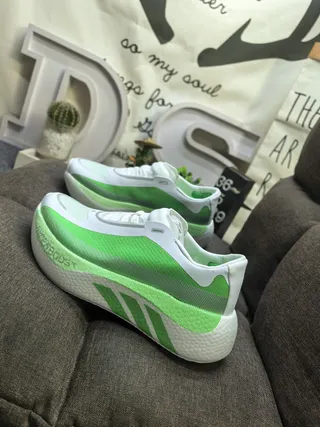 Adidas Green White Knit Upper Sculpted Foam Midsole Running Shoes 7