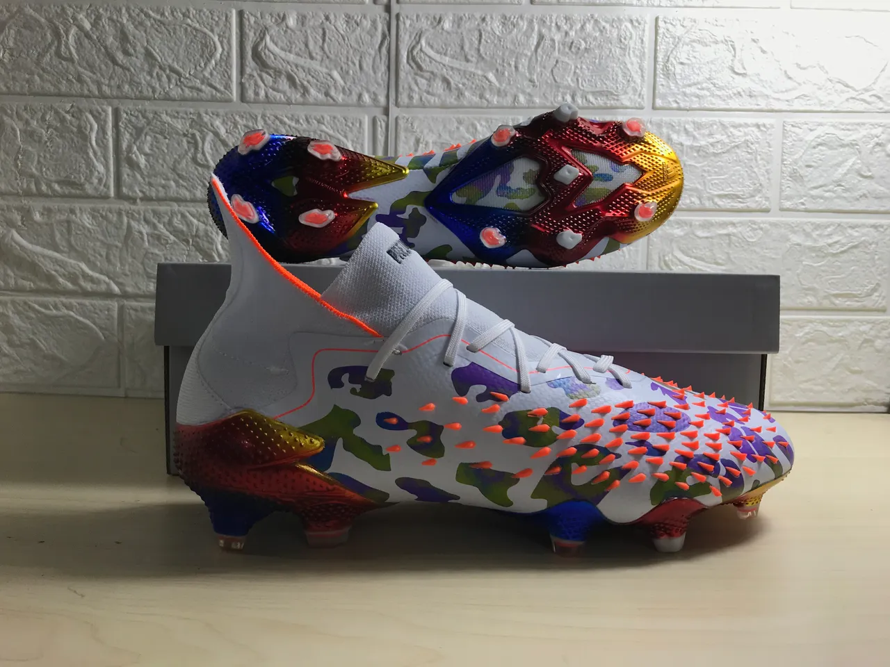 Adidas Multicolor High-Cut Sock-Fit Collar Camouflage Upper Firm-Ground Soccer Shoes 3