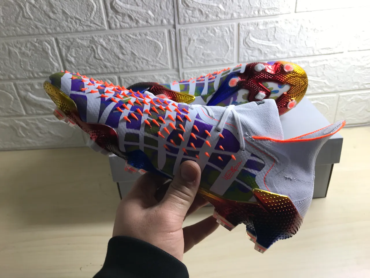 Adidas Multicolor High-Cut Sock-Fit Collar Camouflage Upper Firm-Ground Soccer Shoes 6