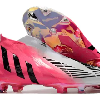 Adidas Rosa Negro Cordones Asimétricos Transparentes Iridiscentes Jaula del Talón Campo Firme Zapatos de Fútbol