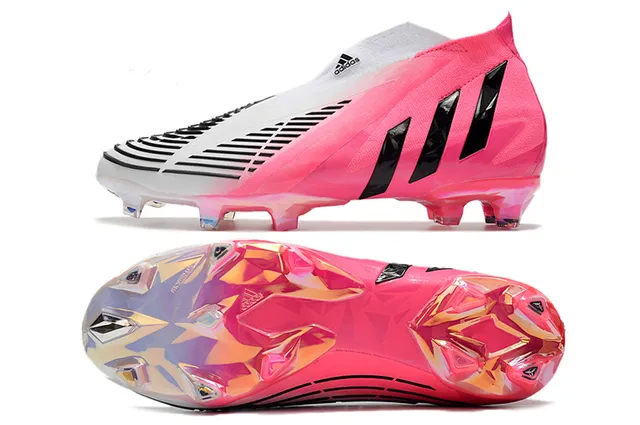 Adidas Rosa Preto Cadarços Assimétricos Transparente Iridescente Jaula do Calcanhar Campo Firme Sapatos de Futebol 2