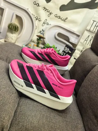 Adidas Pink Black Low-Top Racing Silhouette Three-Stripe Side Panel Running Shoes 7