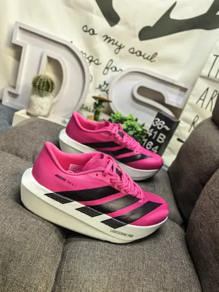 Adidas Pink Black Low-Top Racing Silhouette Three-Stripe Side Panel Running Shoes 9