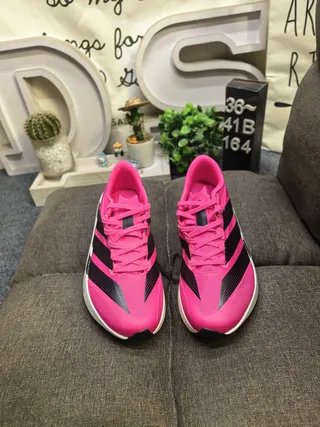 Adidas Pink Black Low-Top Racing Silhouette Three-Stripe Side Panel Running Shoes 10