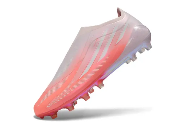 Adidas Sapatos de futebol rosa e laranja colar de meia empeine degradê iridiscente ponta para terreno firme 3