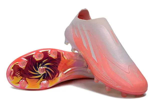 Adidas Sapatos de futebol rosa e laranja colar de meia empeine degradê iridiscente ponta para terreno firme 4