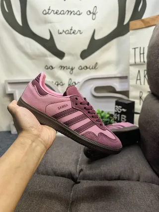 Adidas Pink Purple Suede Upper Three-Stripe Side Panel Lifestyle Sneakers 5