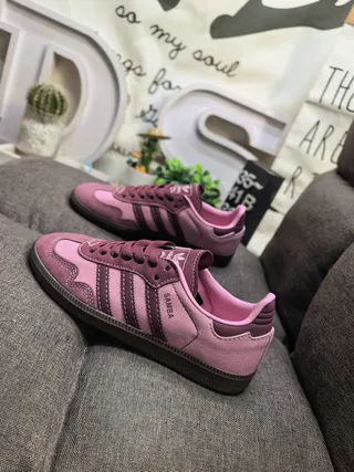 Adidas Pink Purple Suede Upper Three-Stripe Side Panel Lifestyle Sneakers 7