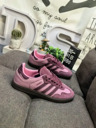 Adidas Pink Purple Suede Upper Three-Stripe Side Panel Lifestyle Sneakers 9