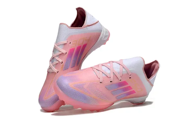 Adidas Chaussures de football turf rose blanc iridiscent synthétiques avec col en maille 2
