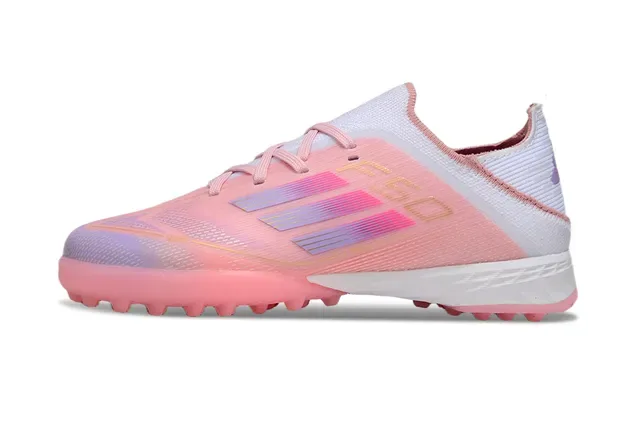 Adidas Chaussures de football turf rose blanc iridiscent synthétiques avec col en maille 5