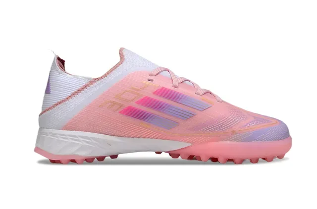 Adidas Chaussures de football turf rose blanc iridiscent synthétiques avec col en maille 8