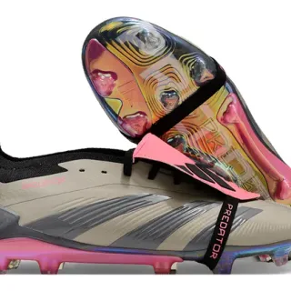 Adidas Predator Beige Pink Asymmetrical Lacing Iridescent Holographic Heel Counter Firm-Ground Soccer Shoes
