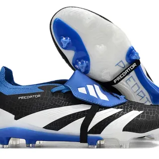 Adidas Predator Black Blue Textured Synthetic Upper Midfoot Strap Closure Firm-Ground Soccer Shoes