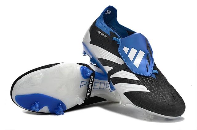 Adidas Predator Black Blue Textured Synthetic Upper Midfoot Strap Closure Firm-Ground Soccer Shoes 4