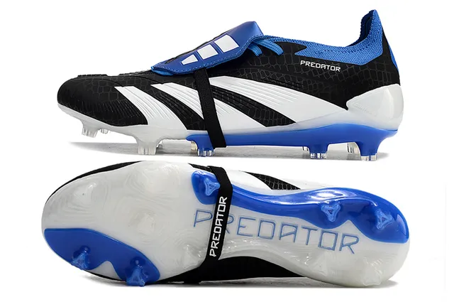 Adidas Predator Black Blue Textured Synthetic Upper Midfoot Strap Closure Firm-Ground Soccer Shoes 6