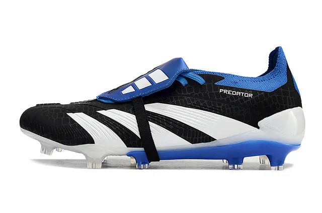 Adidas Predator Black Blue Textured Synthetic Upper Midfoot Strap Closure Firm-Ground Soccer Shoes 7