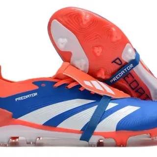 Adidas Predator Blue Orange Asymmetrical Laceless Strap Closure Firm-Ground Soccer Shoes