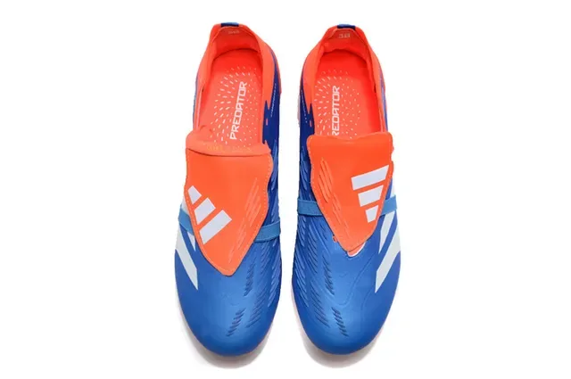 Adidas Predator Bleu Orange Asymétrique Sans Lacets Fermeture à Boucles Terrain Firme Chaussures de Football 2