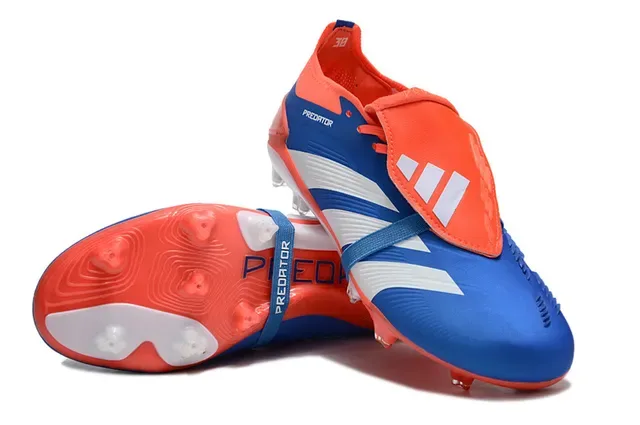 Adidas Predator Bleu Orange Asymétrique Sans Lacets Fermeture à Boucles Terrain Firme Chaussures de Football 3