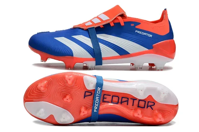 Adidas Predator Bleu Orange Asymétrique Sans Lacets Fermeture à Boucles Terrain Firme Chaussures de Football 5