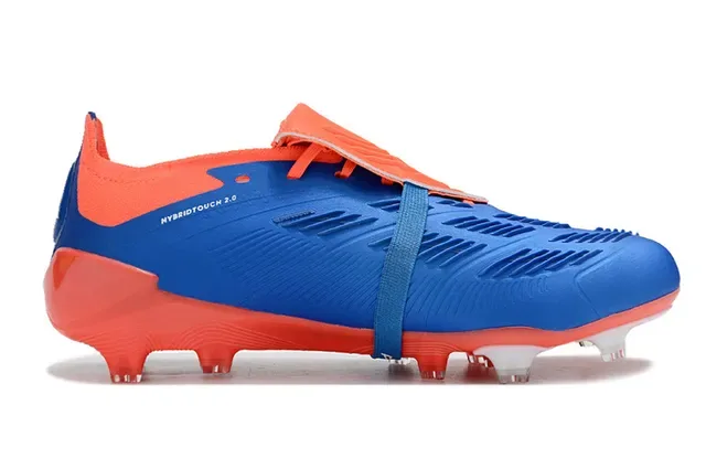 Adidas Predator Bleu Orange Asymétrique Sans Lacets Fermeture à Boucles Terrain Firme Chaussures de Football 7