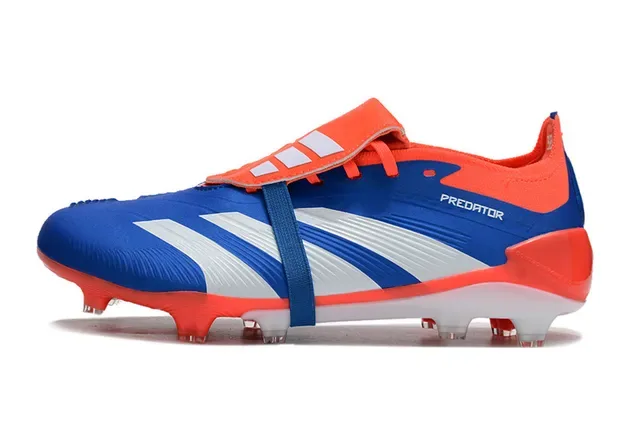 Adidas Predator Bleu Orange Asymétrique Sans Lacets Fermeture à Boucles Terrain Firme Chaussures de Football 8