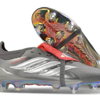 Adidas Predator Gray Red Low-Cut Football Boot Iridescent Holographic Sole Firm-Ground Soccer Shoes