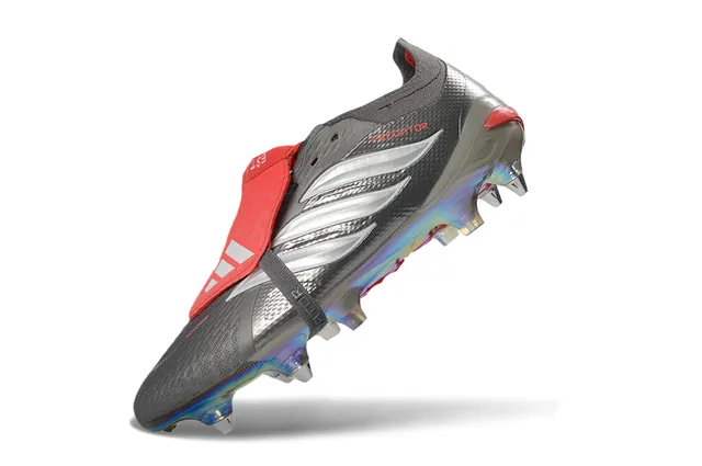 Adidas Predator Gray Red Low-Cut Football Boot Iridescent Holographic Sole Firm-Ground Soccer Shoes 3